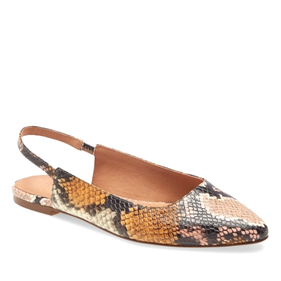 Madewell Shoes - MADEWELL Leather Snakeprint Slingback Flats